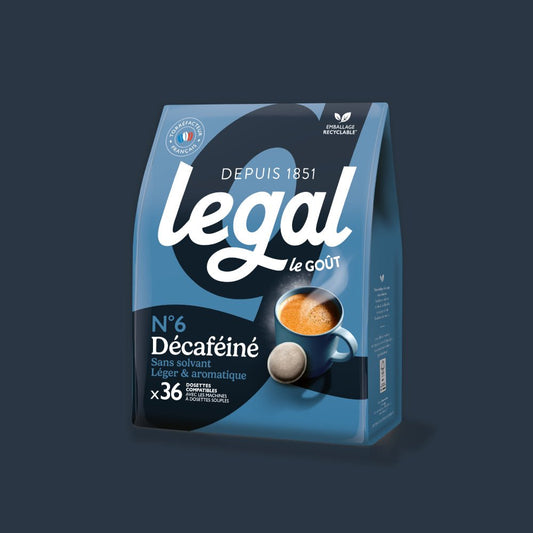 Dosettes compatibles Senseo décaféiné x36 - Cafés Legal - Ma boutique