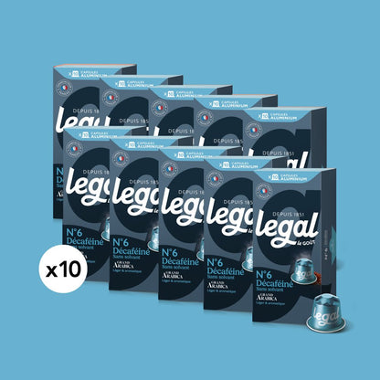 Pack capsules compatibles Nespresso Décaféiné 10x10 - Cafés Legal