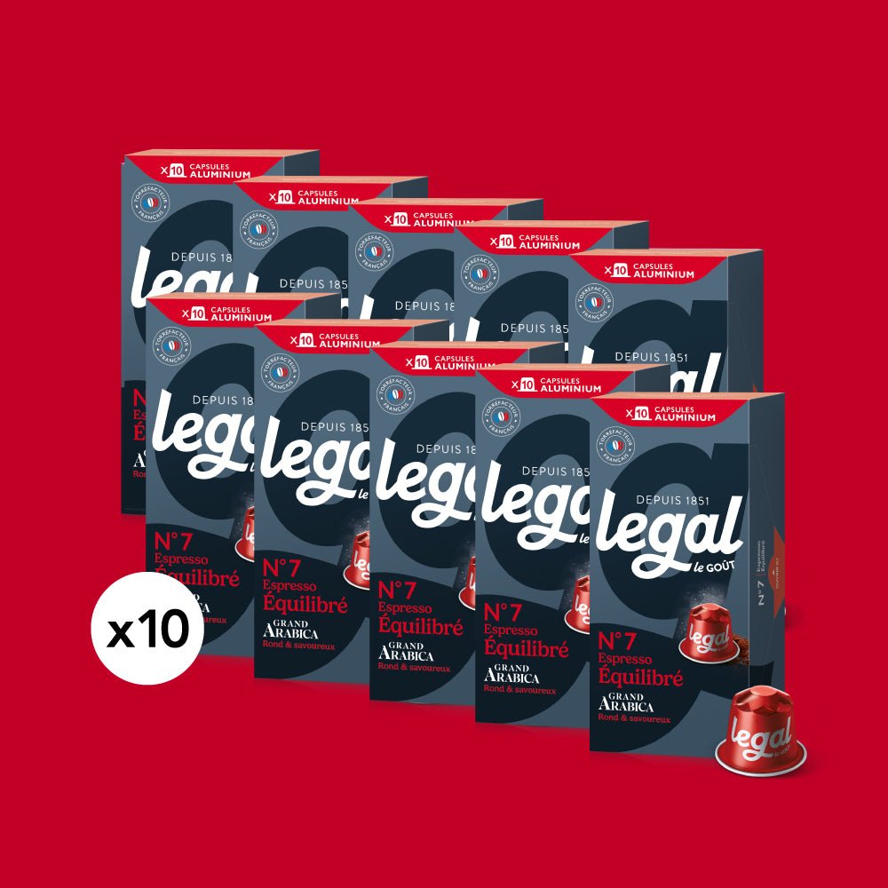 Pack capsules compatibles Nespresso Équilibré 10x10 - Cafés Legal - Cafés Legal