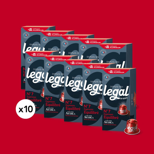 Pack capsules compatibles Nespresso Équilibré 10x10 - Cafés Legal - Cafés Legal