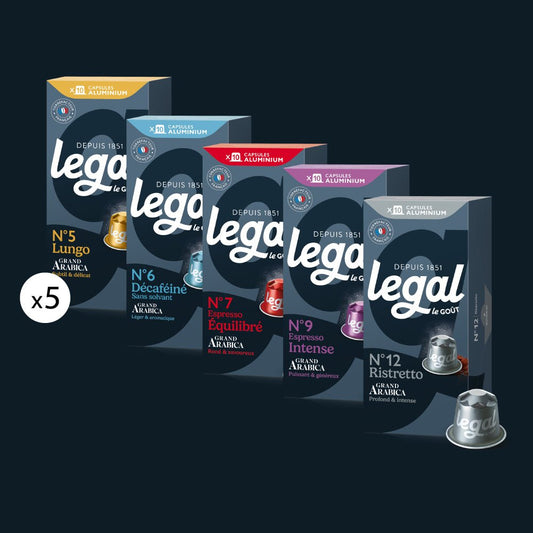 Pack Découverte capsules compatibles Nespresso 5x10 - Cafés Legal - Cafés Legal