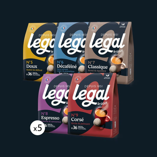 Pack Découverte dosettes compatibles Senseo 5x36 - Cafés Legal - Cafés Legal
