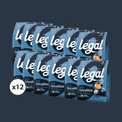 Pack dosettes compatibles Senseo décaféiné 12x36 - Cafés Legal