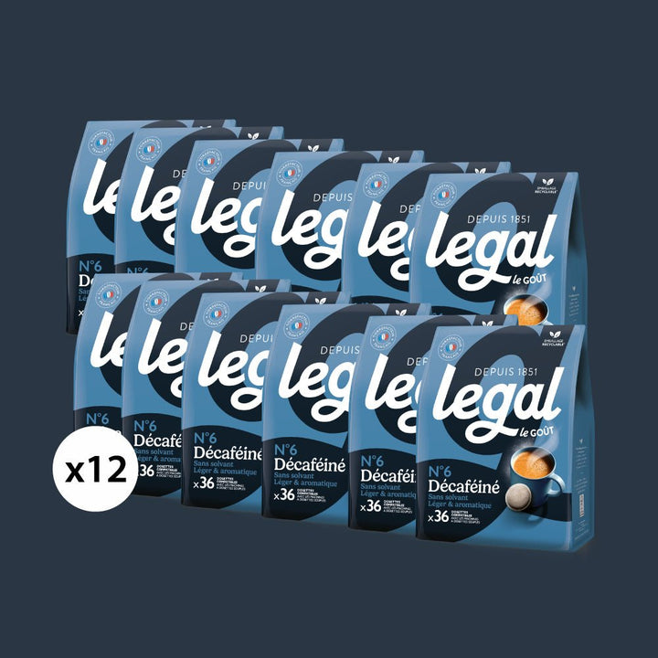Pack dosettes compatibles Senseo décaféiné 12x36 - Cafés Legal